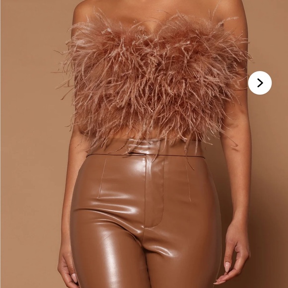 Feathered Strapless Top in Mocha M - Picture 2 of 4